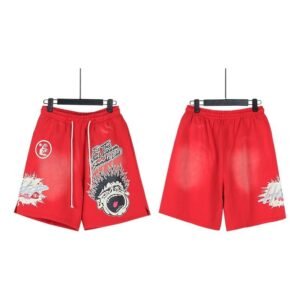 Hellstar graffiti-style red shorts