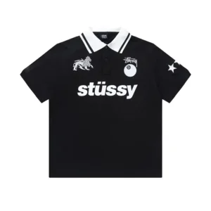 Stussy minimalist style black polo shirt