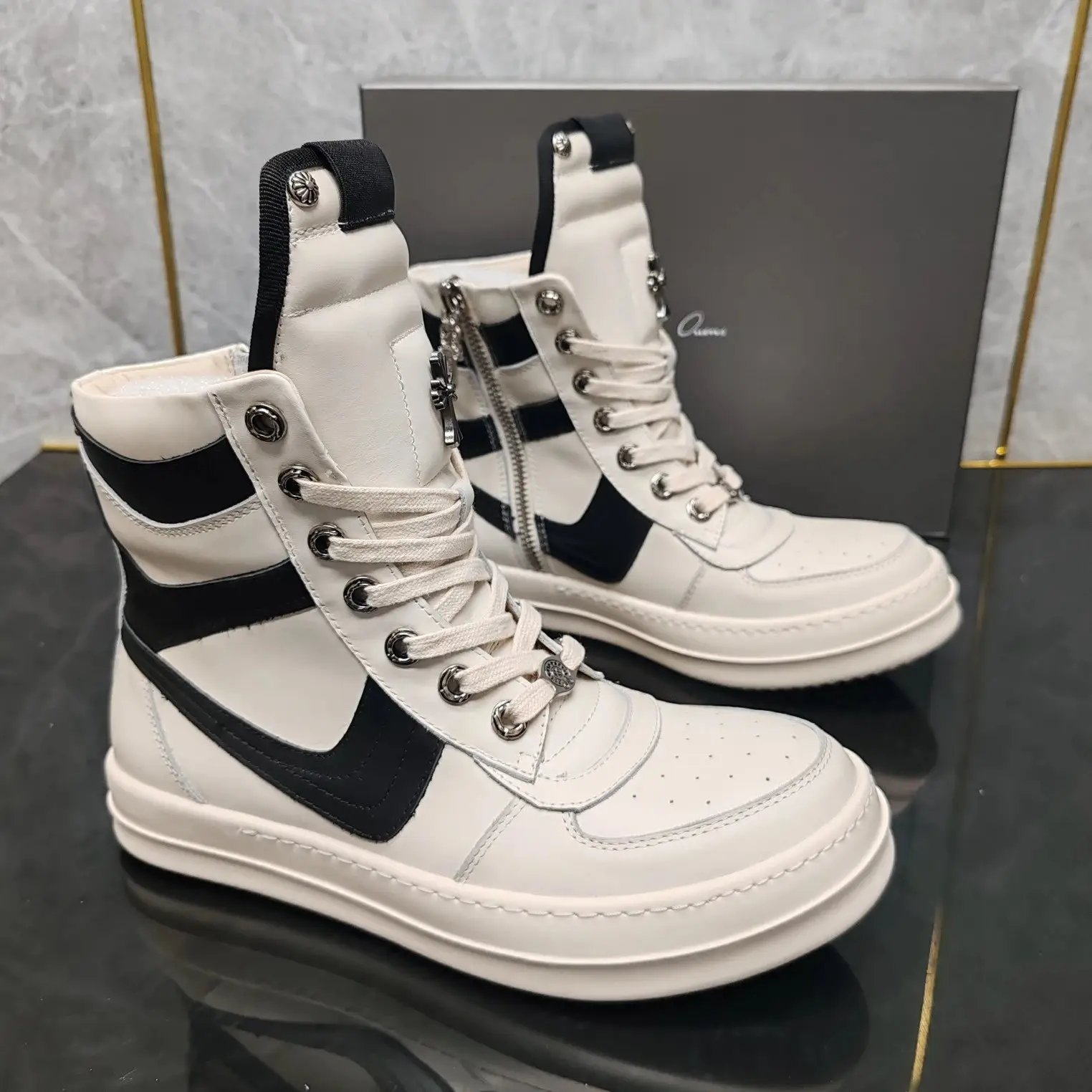 RQROK OBXCDHS high-top black and white color-blocked trendy shoes