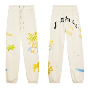 Palm Angels Graffiti-Style White Sweatpants