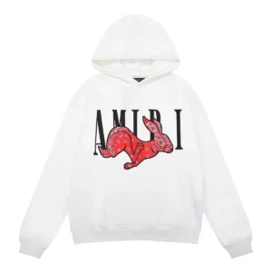 AMIRI Rabbit Print White Hooded Sweatshirt
