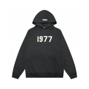 ESSENTIALS 1977 Minimalist Black Hooded Sweatshirt