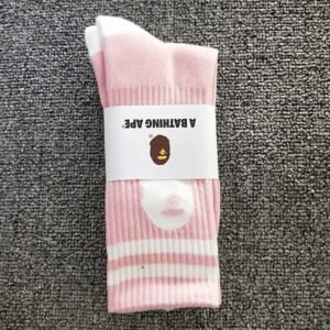 Bape Pink Stripe Trendy Socks