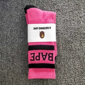 Bape striped trendy socks in pink style