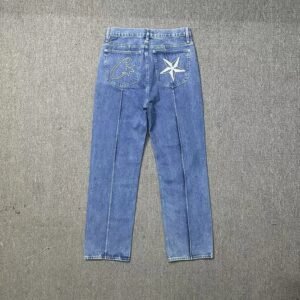 Corteiz star-embroidered denim blue jeans