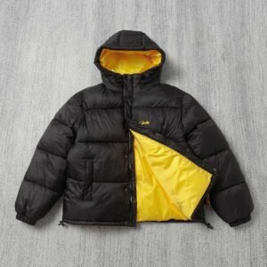 Corteiz black and yellow color-blocking trendy and cool down jacket