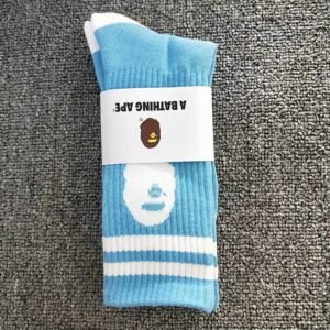 Bape Ape Head Trendy Socks (Blue and White Style)