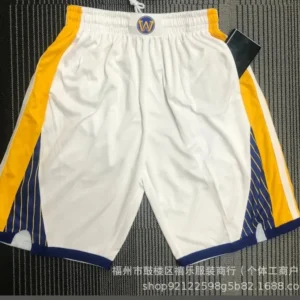 Curry Warriors-style white-yellow-blue shorts