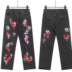 Chrome Hearts Graffiti-Style Black Denim Trousers