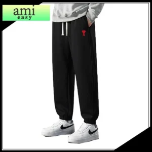 AMI Heart-Print Streetwear Black Sweatpants