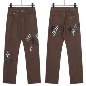 Chrome Heart Cross Streetwear Cool Dark Brown Jeans