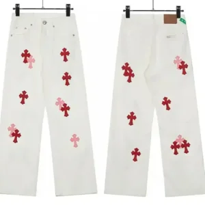 Chrome Heart Cross White Streetwear Trousers