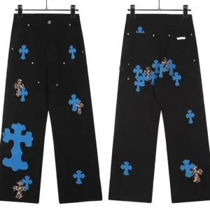 Chrome Hearts Cross-Patterned Black Trendy Trousers