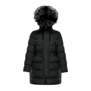 Moncler Long Fur-Trimmed Black Down Jacket