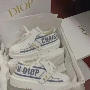Dior retro-style white and blue sneakers