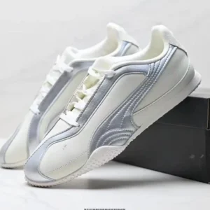 PUMA retro-style gray and white sports shoes