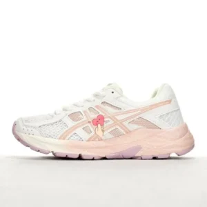 ASICS retro-style white and pink running shoes