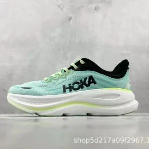 HOKA retro-style light green sports shoes
