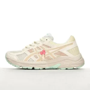 ASICS retro-style pink and white sports shoes