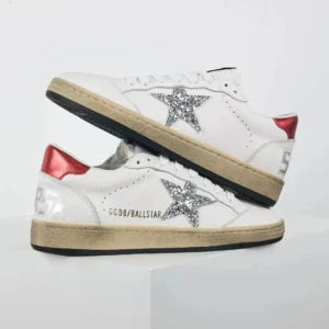 Golden Goose Ballstar sequined red and white sneakers