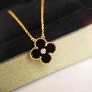 Van Cleef & Arpels Four-leaf Clover Classic Black and Gold Necklace