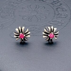 Chrome Hearts Floral Style Rose Red Stud Earrings