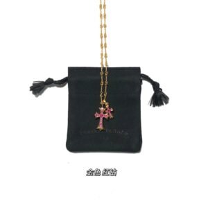 Chrome Hearts Gold Red Diamond Cross Necklace