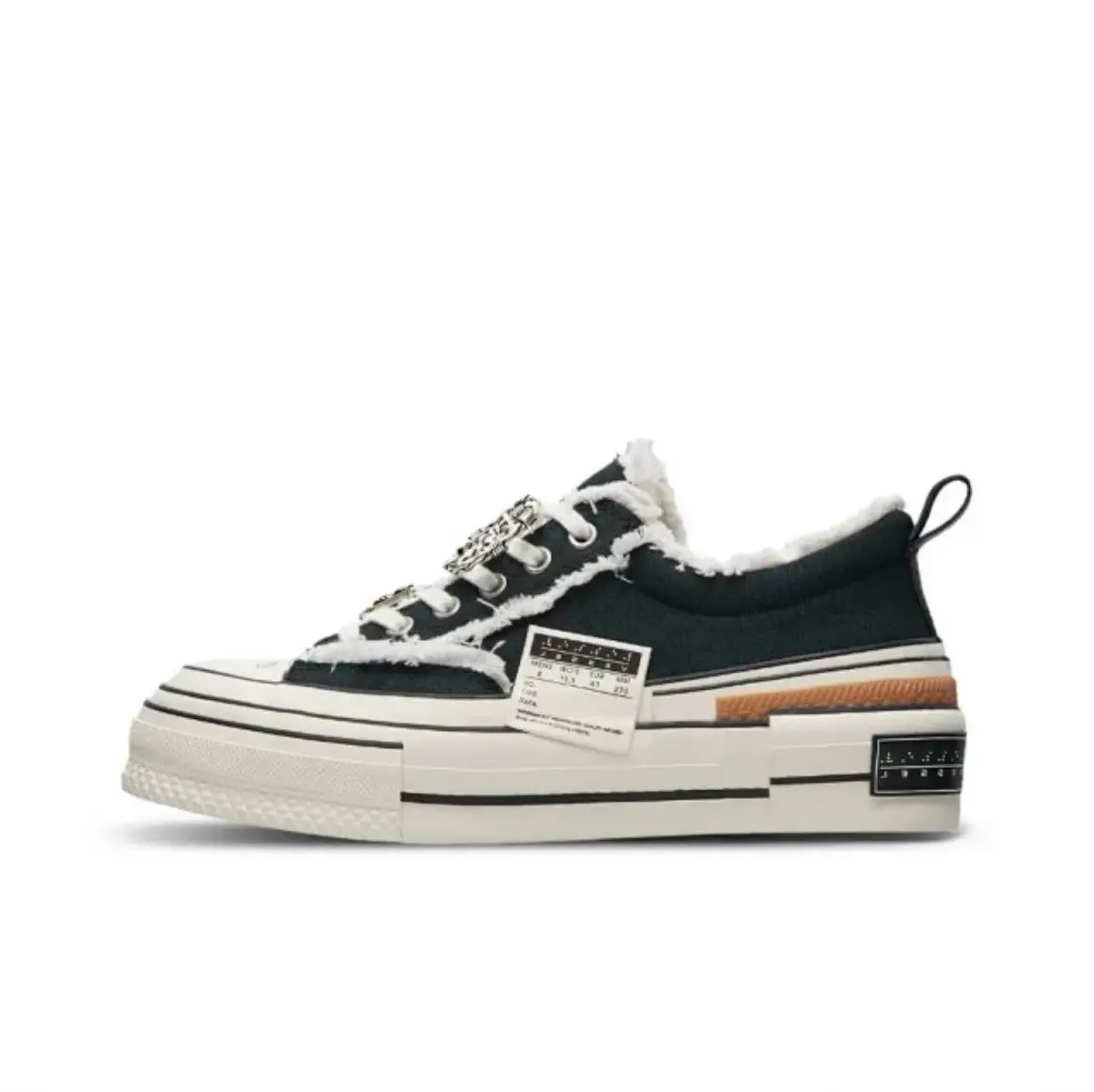 Xvessel Frayed-Edge Fashionable Black Canvas Trainers