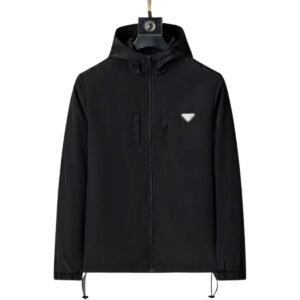 Prada triangular logo simple black trench coat