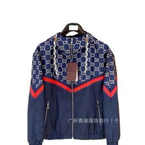 Gucci retro-style blue and red color-blocked coat