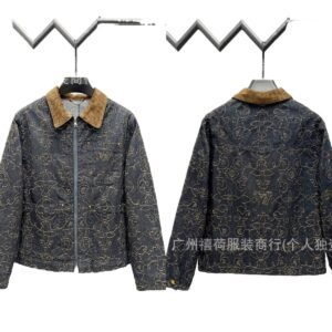 LV-printed retro-style denim jacket